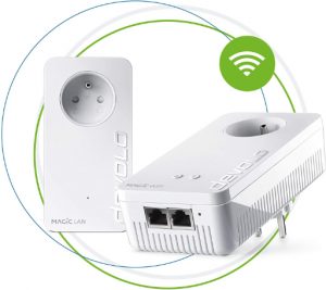 devolo Magic 2 WiFi 5 (ac) Starter Kit: 2x Adaptateurs CPL WiFi, Prise Gigogne (2400 Mbits, 3x Ports Ethernet Gigabit), idéal télétravail, gaming, streaming, prise française