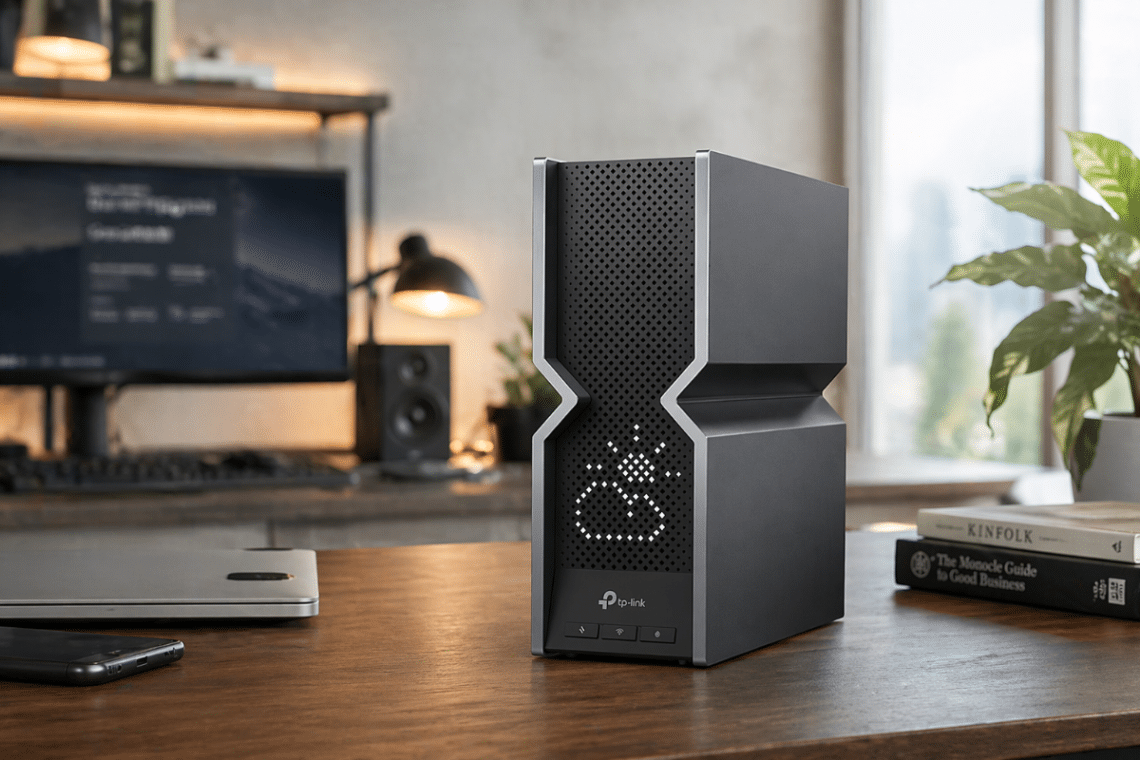 TP-Link Archer BE800 v1 installé dans un bureau domestique moderne