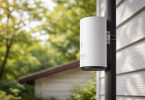 TP-Link Deco X50-Outdoor fixé à l’extérieur d’une maison pour étendre la couverture Wi-Fi autour du logement